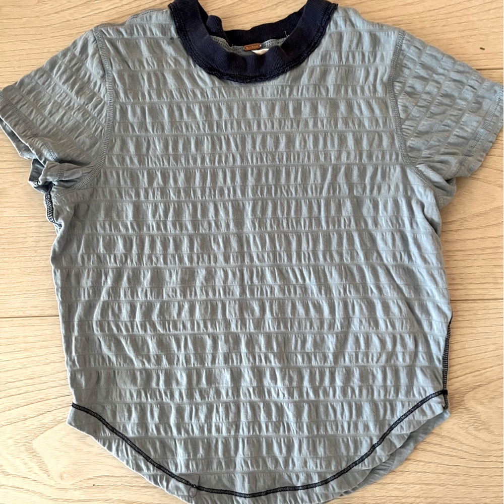 Free People “quilted” light blue ringer shirt